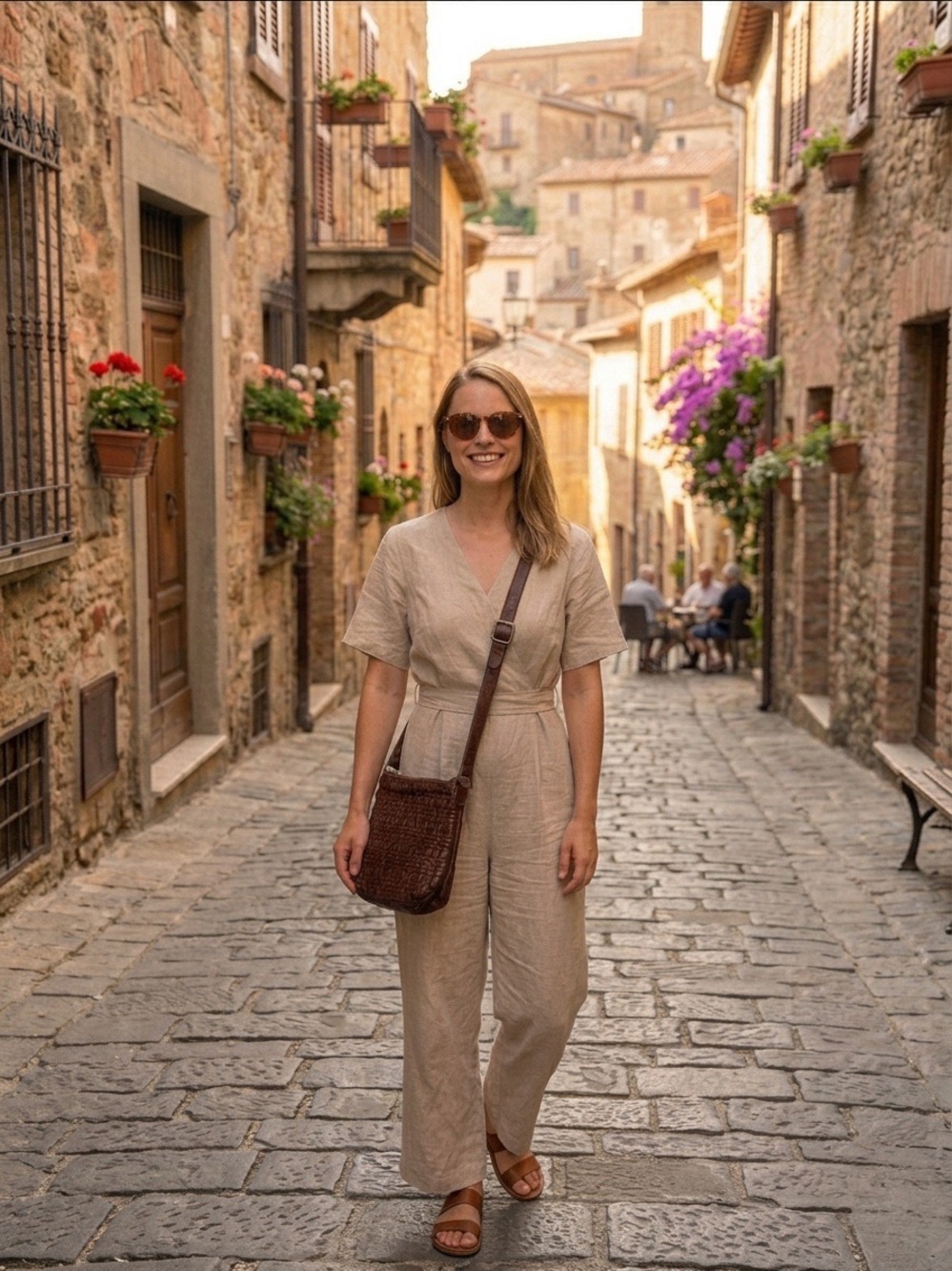 Vilenca Holland Dark Brown Basket Weave Leather Crossbody Bag